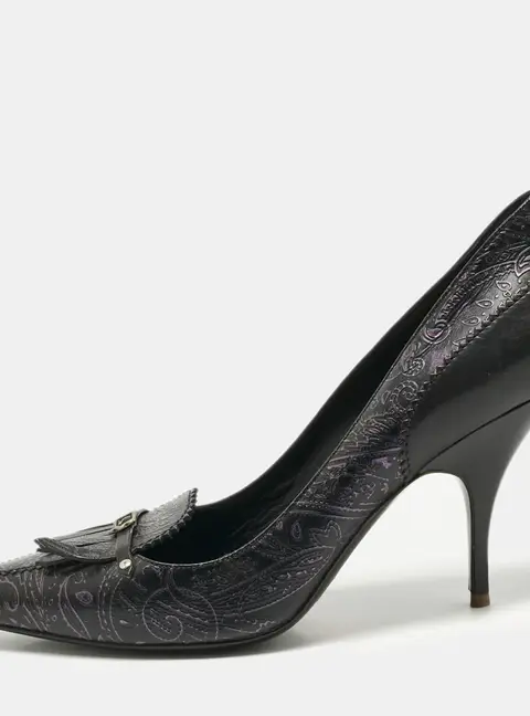 Burberry Black/Purple Leather Fringe Slip On Pumps Size 41