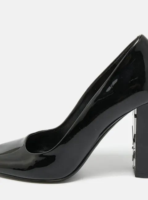 Burberry Black Patent Leather Block Heel Pumps Size 37.5