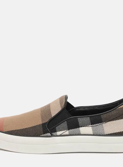 Burberry Beige/Black Canvas And Leather Gauden Slip On Sneakers 35