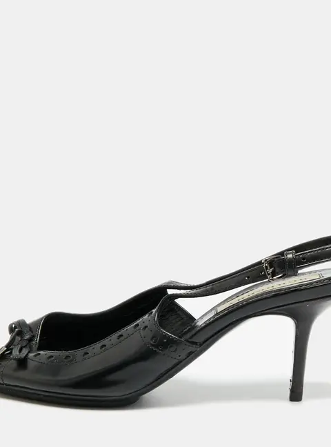 Burberry Black Leather Brogue Bow Open Toe Slingback Sandals Size 37