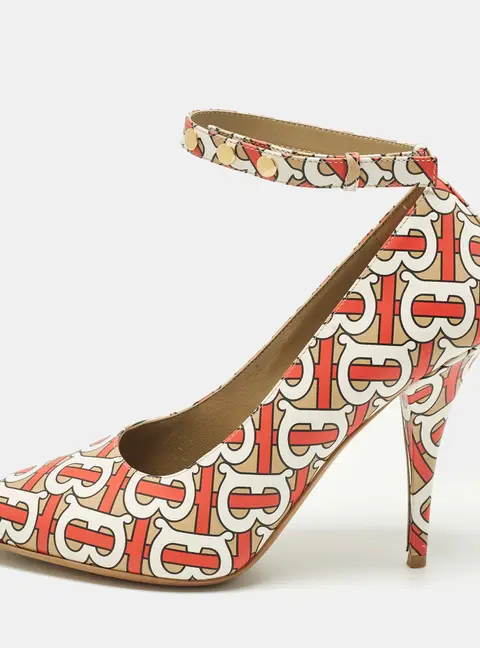 Burberry Size 40 Multicolor TB Monogram Leather Ankle Strap Pumps