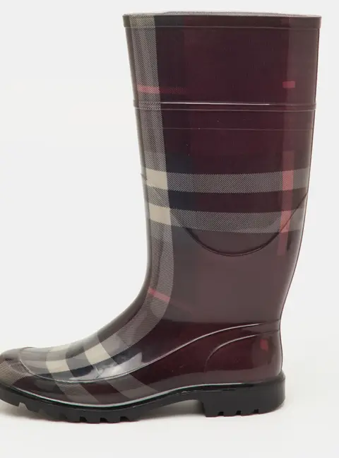 Burberry Size 38 Burgundy Novacheck Rubber Rain Boots