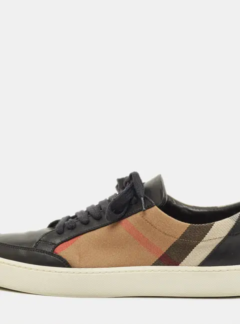 Burberry Check Size 39 Black/Beige House Check Canvas and Leather Lace Up Sneakers