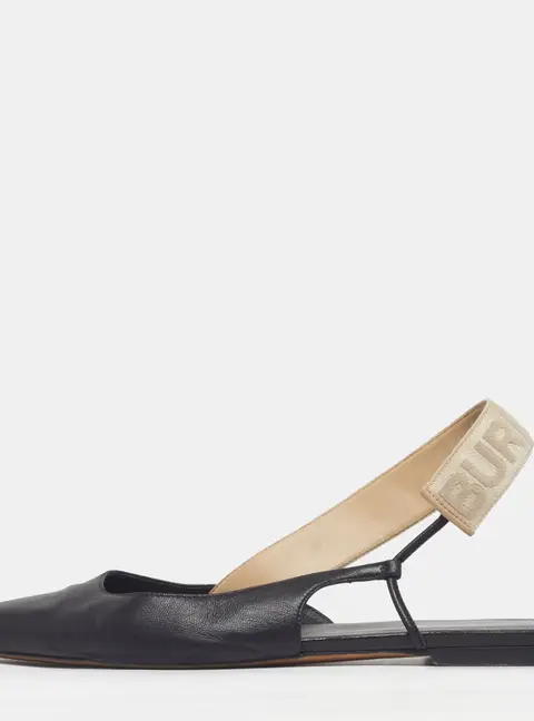 Burberry Size 38 Black Leather Slingback Flats