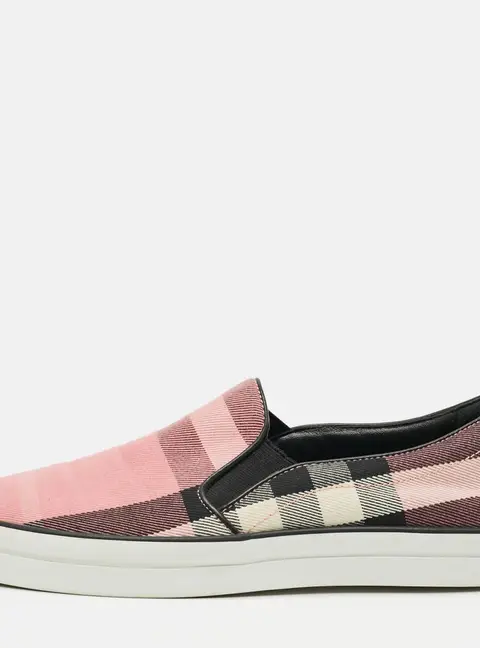 Burberry Gauden Size 38 Pink/Black Canvas and Leather Slip On Sneakers