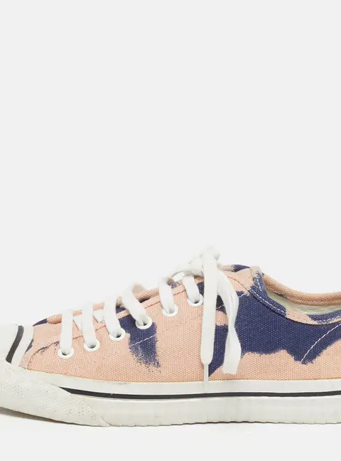 Burberry Size 38 Peach Pink/Navy Blue Canvas Cap Toe Lace Up Sneakers