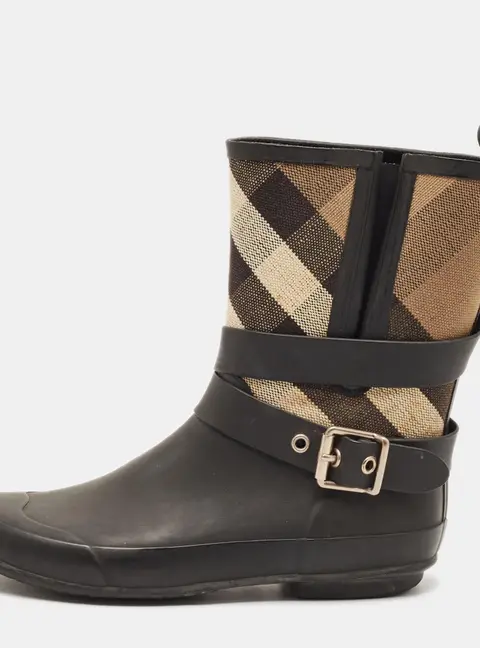 Burberry Check Size 38 Multicolor House Check Canvas and Rubber Rain Boots