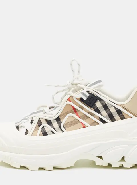 Burberry Arthur Size 38.5 Beige Vintage Check Canvas Low Top Sneakers