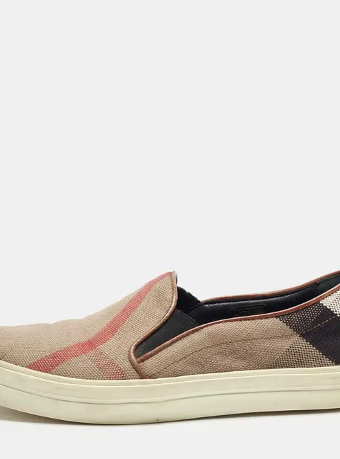 Burberry Novacheck Size 37 Beige/Brown Canvas Slip On Sneakers