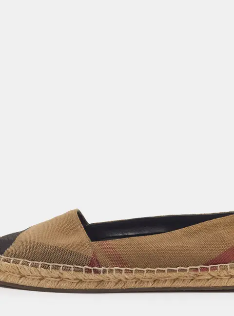 Burberry  Size 38 Brown/Beige House Check Canvas Espadrille Flats