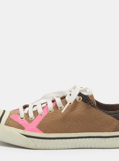 Burberry Size 37 Brown Pink/House Check Canvas and Rubber Low Top Sneakers