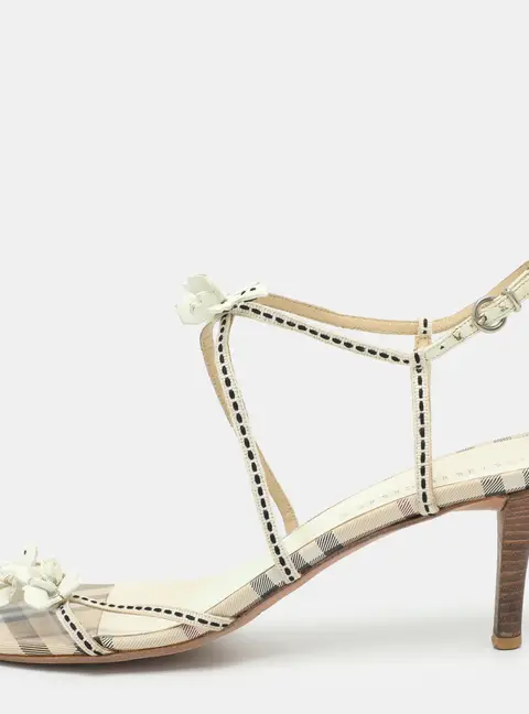 Burberry Size 41 White Fabric and Leather Ankle Strap Sandals