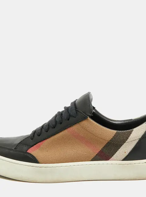 Burberry Nova Check Size 38 Black/Beige Canvas and Leather Low Top Sneakers