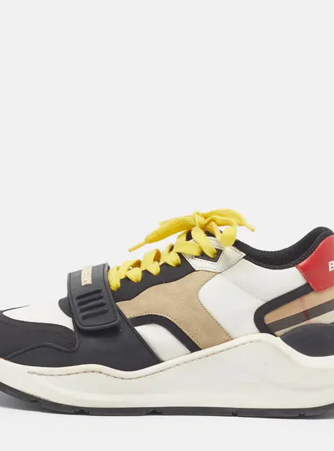 Burberry Ramsey Size 39.5 Multicolor Leather and Suede Lace Up Sneakers