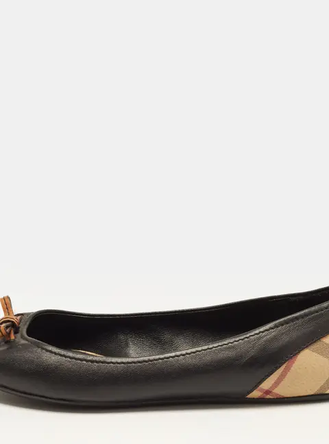 Burberry Size 39.5 Black/Beige Coated Canvas and Leather Ballet Flats