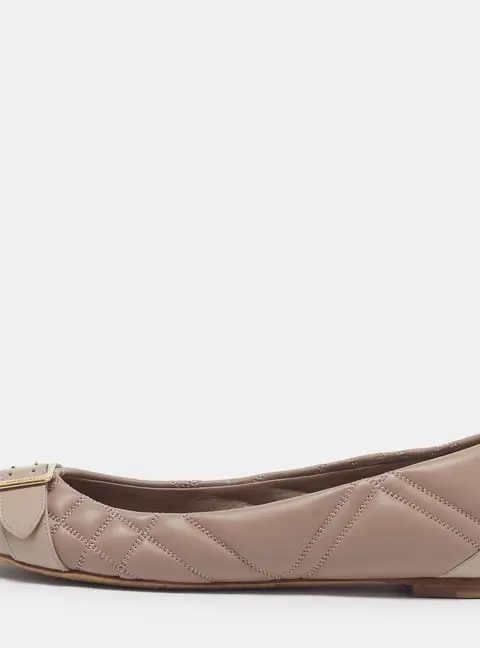 Burberry Size 38 Taupe Quilted Leather Buckle Detail Ballet Flats