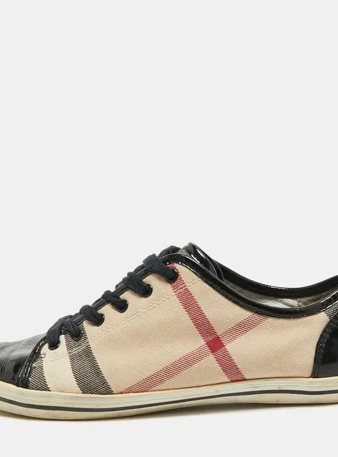Burberry Nova Check Size 39 Beige/Black Canvas and Patent Leather Low Top Sneakers