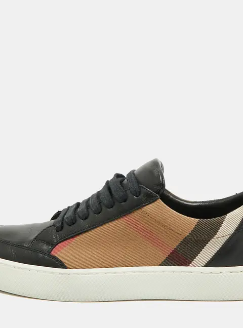 Burberry Salmond Size 38 Black/Beige House Check Canvas Lace Up Sneakers