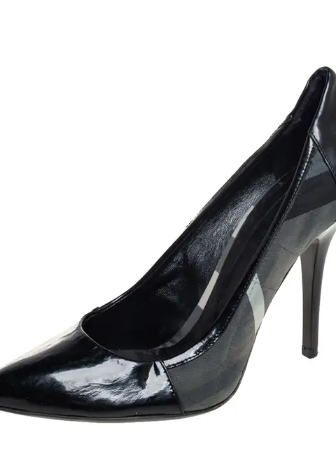 Burberry Black Nova Check Canvas And Patent Leather Pointed Toe Pumps Size 39