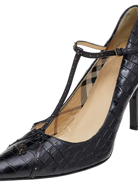 Burberry Black Croc Embossed Leather Pumps Size 40