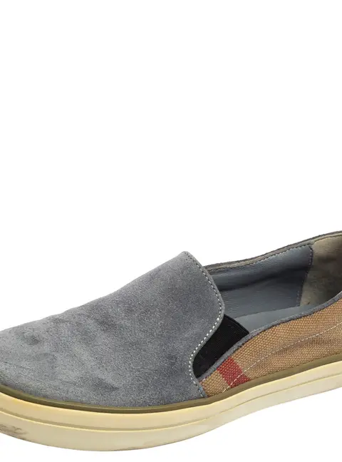 Burberry Ash Blue Suede and House Check Canvas Slip-On Sneakers Size 36.5