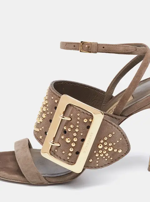 Burberry Grey Suede Studded Padstow Ankle-Wrap Sandals Size 37