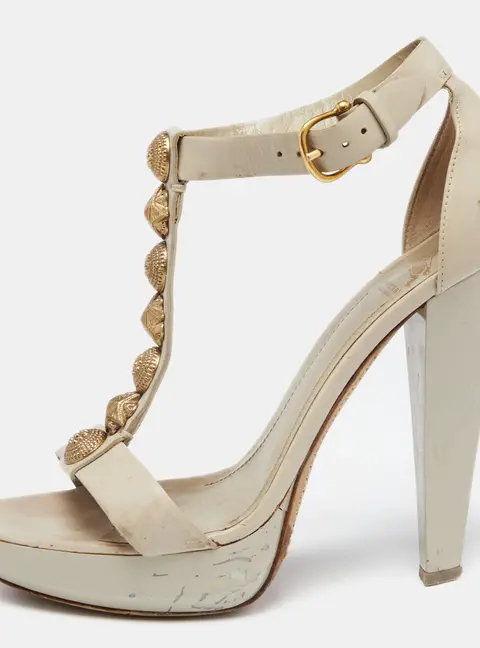Burberry Grey Leather Embellished T-Strap Platform Sandals Size 38