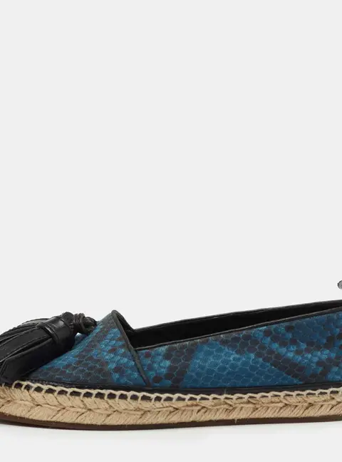 Burberry Blue/Black Snake Print Canvas and Leather Tassel Espadrilles Size 36