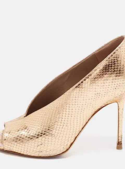 Burberry Size 39 Metallic Snakeskin Embossed Leather Peep Toe Pumps