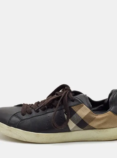 Burberry Black/Beige Canvas and Leather Lace Up Sneakers Size 41