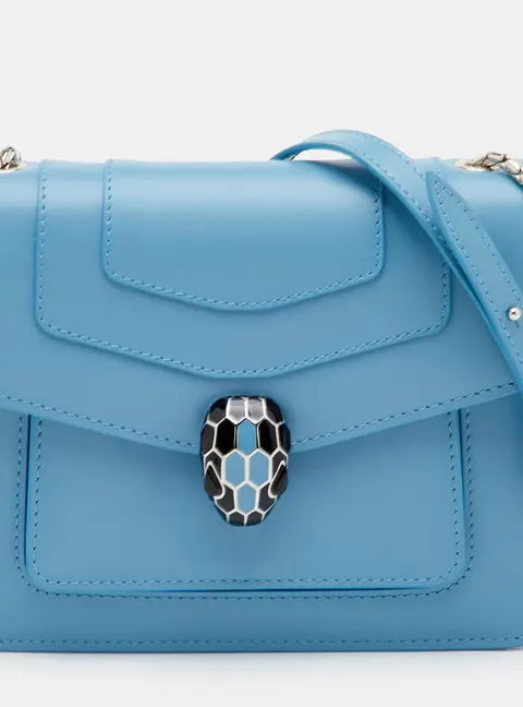 Bvlgari Serpenti Forever Small Blue Leather Flap Shoulder Bag