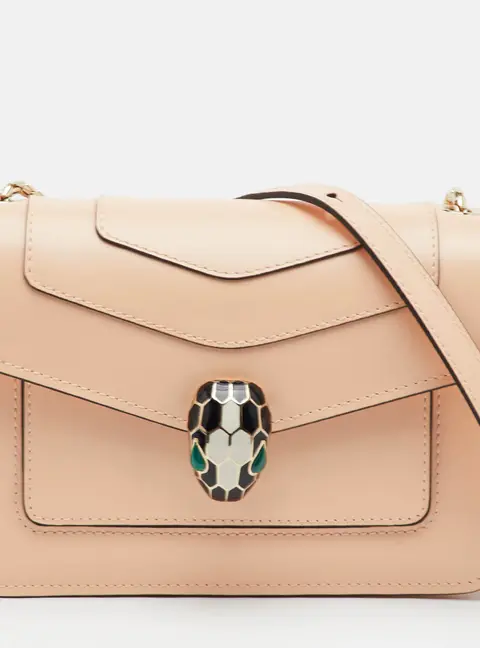 Bvlgari Serpenti Forever Small Beige Leather Flap Shoulder Bag