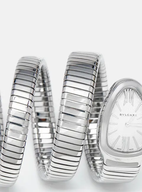 Bvlgari Serpenti Tubogas 101911 Silver Opaline Dial Stainless Steel Women's Wristwatch 35 mm