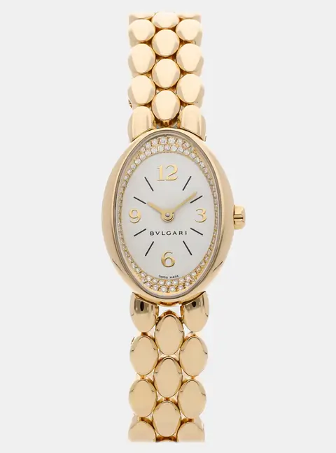 Bvlgari Ovale OV27G White 18k Yellow Gold Quartz Women's Wristwatch 20mm