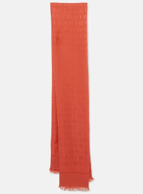 Bvlgari Coral Red Logomania Silk & Wool Stole