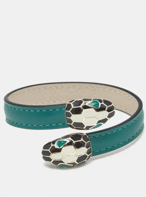 Bvlgari Serpenti Forever Enamel Leather Gold Tone Bracelet