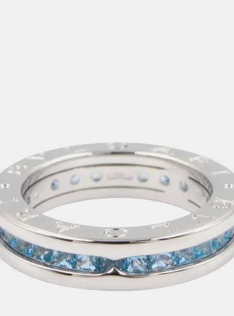Bvlgari B.zero1 18k White Gold Blue Topaz Women's Ring EU 50