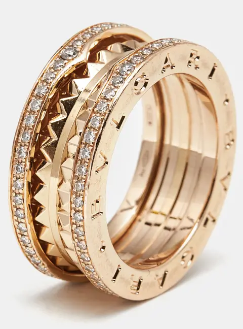 Bvlgari B.Zero1 Diamond 18k Rose Gold Charm Ring Size 53