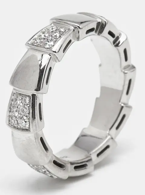Bvlgari Serpenti Viper Diamond 18k White Gold Rings Size 55