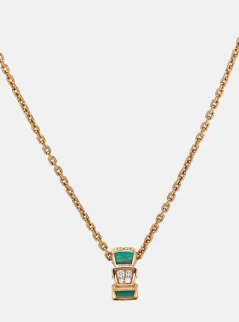 Bvlgari Viper Malachite Diamonds 18k Rose Gold Necklace