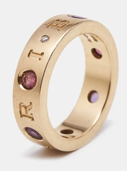 Bvlgari Roman Sorbets Amethyst Tourmaline Diamond 18k Rose Gold Ring Size 49