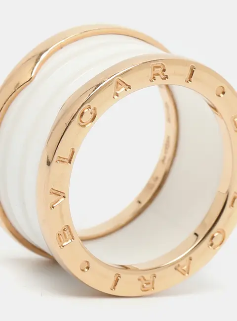 Bvlgari B.Zero1 4-Band White Ceramic 18k Rose Gold Ring Size 54