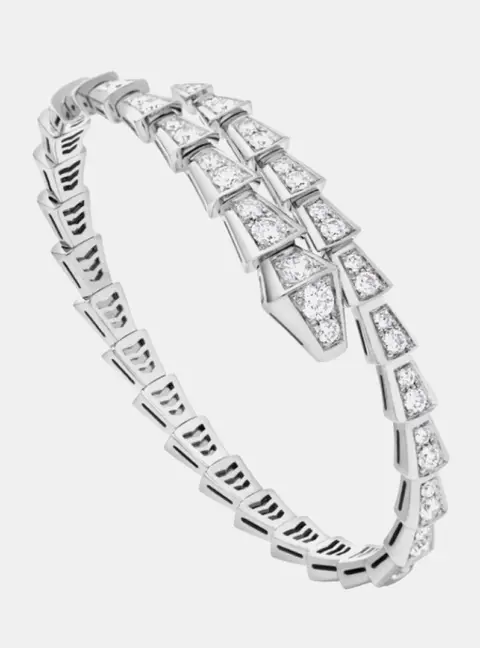 Bvlgari Serpenti Viper 18K White Gold Pav&eacute; Diamonds Bangle