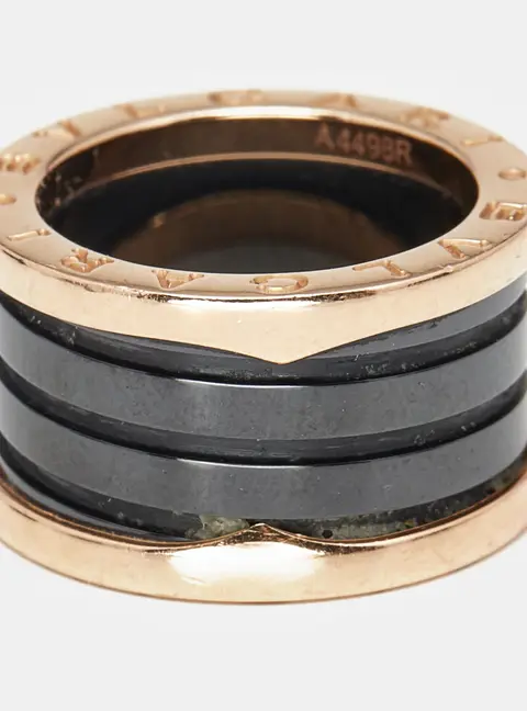 Bvlgari B.Zero1 4-Band Ceramic 18k Rose Gold Band Ring Size 50