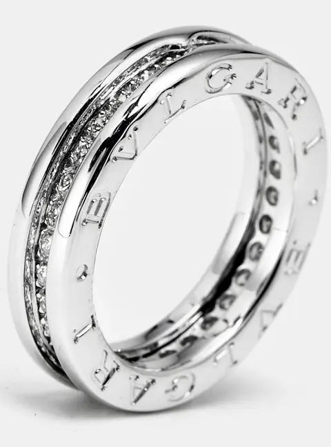 Bvlgari B.Zero1 Diamond 18k White Gold Band Ring Size 50
