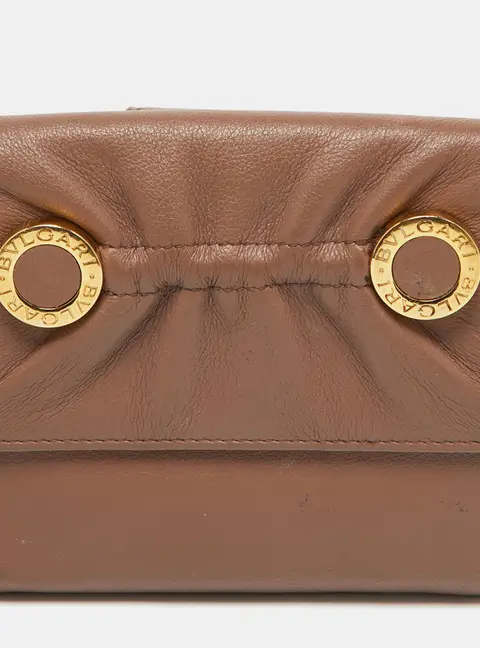 Bvlgari Brown Leather Logo Flap Compact Wallet