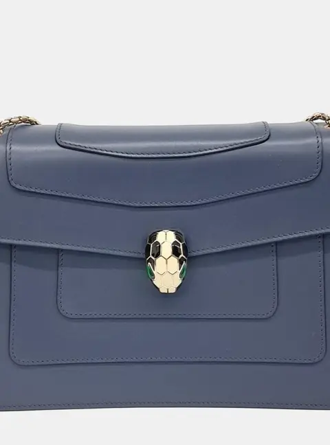 Bvlgari Serpenti Forever Medium Navy Blue Calfskin Leather Shoulder Bag