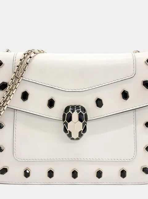 Bvlgari White Leather Serpenti Shoulder Bag