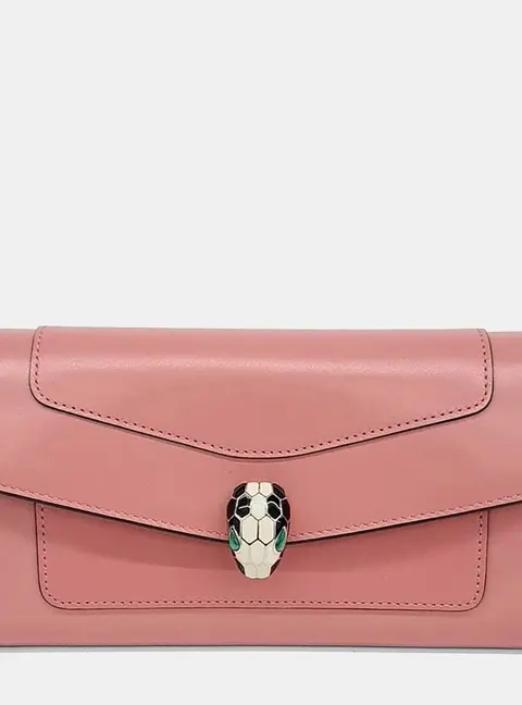 Bvlgari Serpenti Forever Pink Calfskin Leather Long Wallet