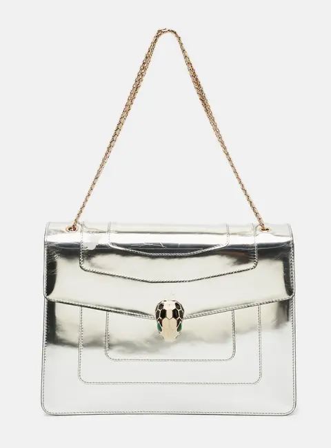 Bvlgari Serpenti Forever Large Silver Leather Shoulder Bag